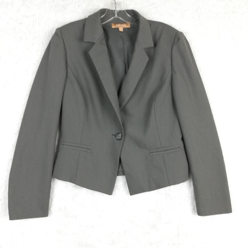 Ellen Tracy Womens Blazer Suit Jacket Gray Single Button Career Business‎ 6